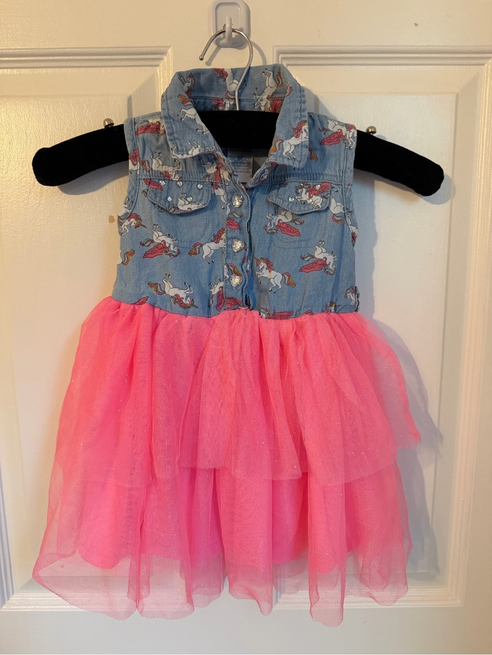 3/$21 | Denim Unicorn Tutu Dress - Pink & Light Blue